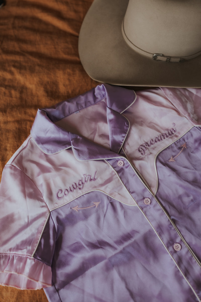 **PREORDER** Cowgirl Dreamin’ Womens Pyjamas- Lilac & Pink